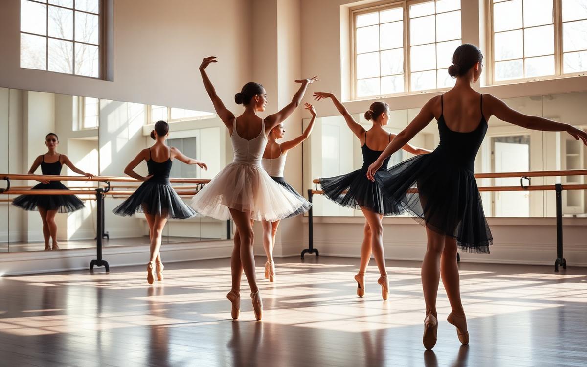 Danseuses de ballet répétant dans un studio lumineux